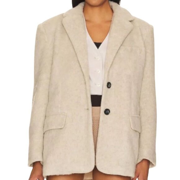 Steve Madden Nana Blazer Jacket Neutral Wool Blend Patch Pockets Size XS - Picture 5 of 12